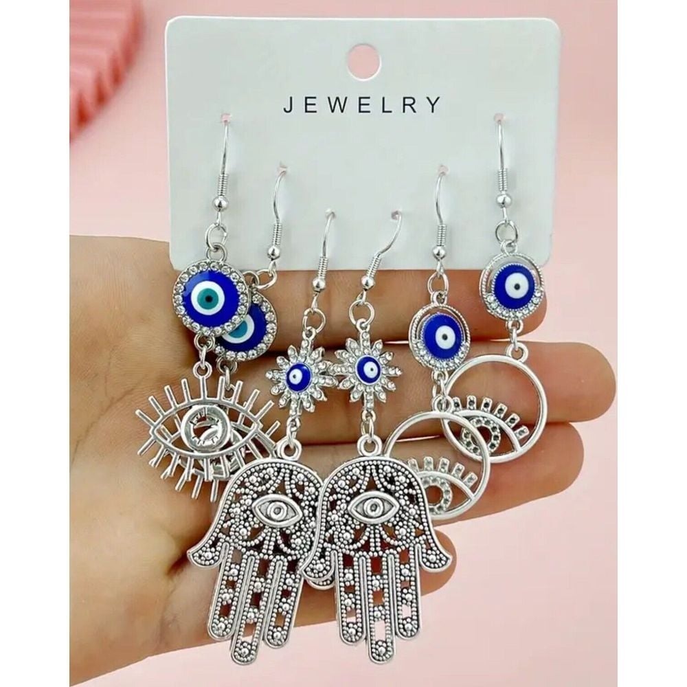 Evil‎ Eye Earrings Silvertone and Blue 3 pairs New